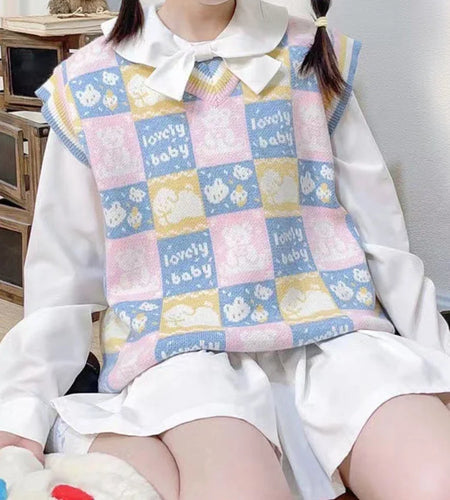 2025 Harajuku Fashion Sweater Vest Outfits Casual Women Cartoon Jacquard Knitted Tanks Vintage All Match Y2k Aesthetic Clothing