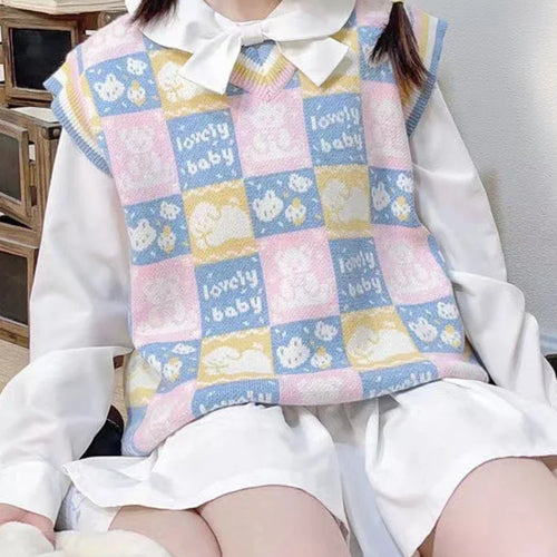 Load image into Gallery viewer, 2025 Harajuku Fashion Sweater Vest Outfits Casual Women Cartoon Jacquard Knitted Tanks Vintage All Match Y2k Aesthetic Clothing
