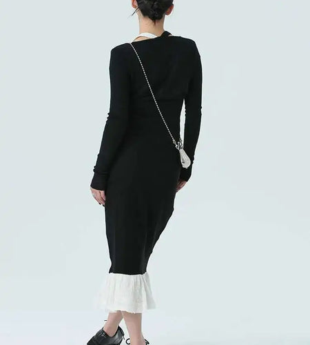 Color-block Knitting T-shirt Half-body Skirt Two Pieces Suit New Round Neck Women Fashion Spring Autumn 2025 1DH4959