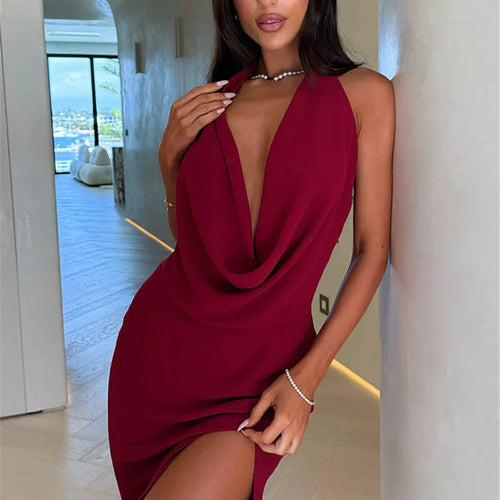 Load image into Gallery viewer, Halter Deep V Neck Sexy Maxi Dress Women Gown Fashion Sleeveless Backless Thigh High Split Bodycon Club Long Dress
