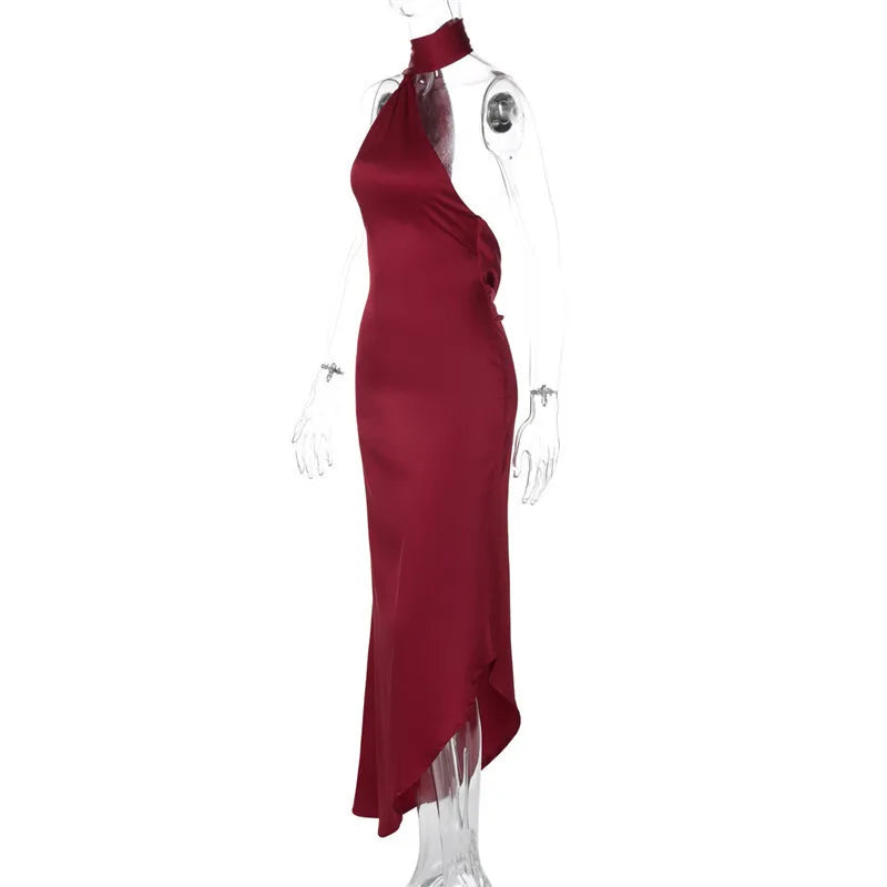 Scarf Collar Backless Sexy Maxi Dress For Women Gown Fashion Strapless Sleeveless High Waist Bodycon Club Long Dress