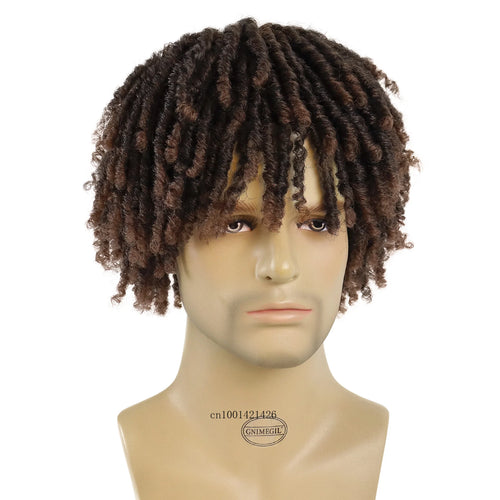 Load image into Gallery viewer, Half Wigs for Men Synthetic Hair Afro Curly Hairstyles Ombre Wig with Bangs Short Braided Wig Crochet Twist Hair Dreadlock Wigs
