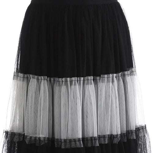 Load image into Gallery viewer, High Elastic Waist Black  White Mesh Color-block A-line Half-body Skirt Women Fashion Tide New Spring Autumn 2025 1DJ1077
