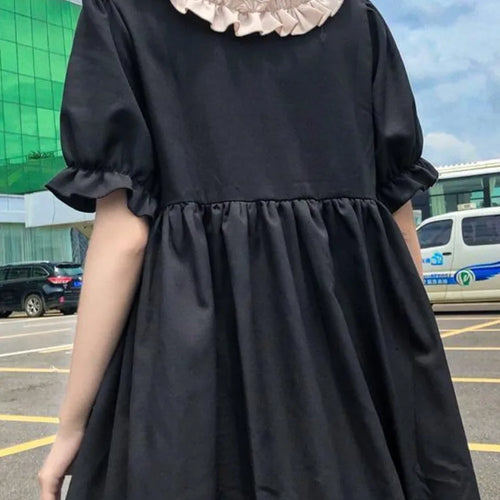 Load image into Gallery viewer, Gothic Lolita Kawaii Dress Goth Sweet School Student Cute Ruffle Puff Sleebe Black Party Dresses Autumn Fashion
