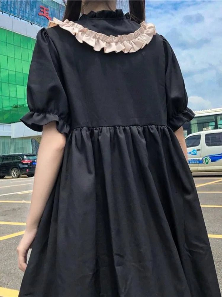 Gothic Lolita Kawaii Dress Goth Sweet School Student Cute Ruffle Puff Sleebe Black Party Dresses Autumn Fashion