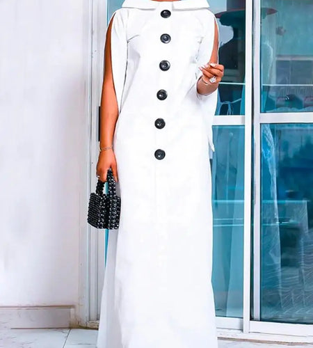 Women's Summer Loose Sleeveless Buttoned Boat Neck Maxi Dresses 2024 New Simple Casual H-line Evening Party Dress