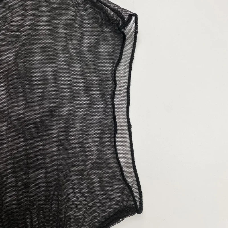 Summer Mesh Sexy T-Shirts Tops for Women Blue Black Long Sleeve Woman Asymmetric Skinny Green Tops Blouse