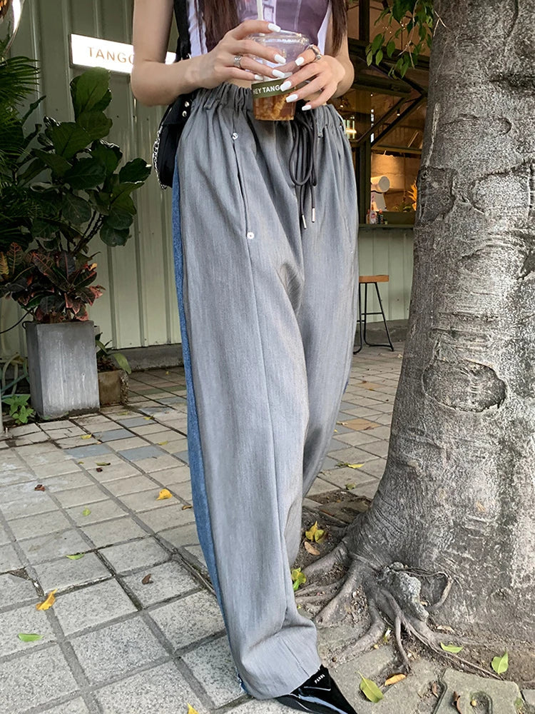 Fashion Loose Wide Leg Pants For Women High Waist Ruched Bandage Solid Minimalist Trousers Female Spring Clothing