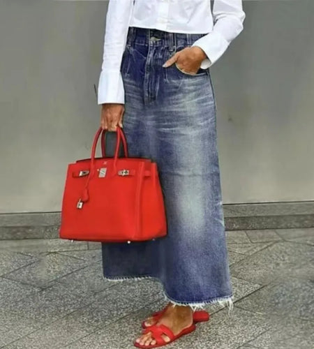 Fall Long Demin Skirt for Women Trendy Winter Spring Party Streewear Daily Classic Blue Jean Maxi Skirts Bottoms