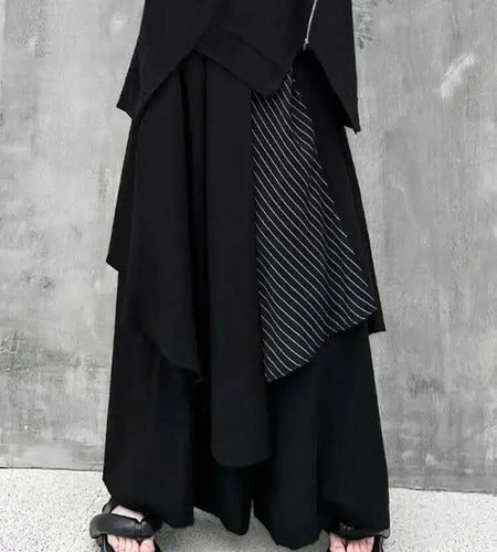 High Elastic Waist Black Striped Irregular Wide Leg Pants New Loose Fit Trousers Women Fashion Spring Autumn 2025 1DF7892