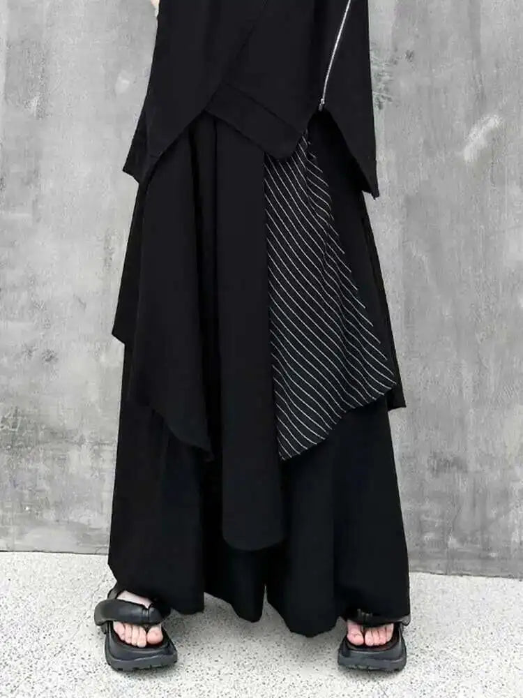 High Elastic Waist Black Striped Irregular Wide Leg Pants New Loose Fit Trousers Women Fashion Spring Autumn 2025 1DF7892
