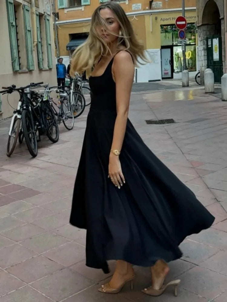 Elegant Sleeveless Bodycon Women Long Dress 2024 Fall Solid Color Square Neck Sexy Party Club Evening Dress Slim Vestido