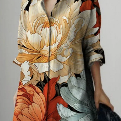 Load image into Gallery viewer, Spring Autumn 2025 New Trendy Flower Print Lapel Maxi Dresses Women Long Sleeves Loose Woman Button-down Shirt Dress
