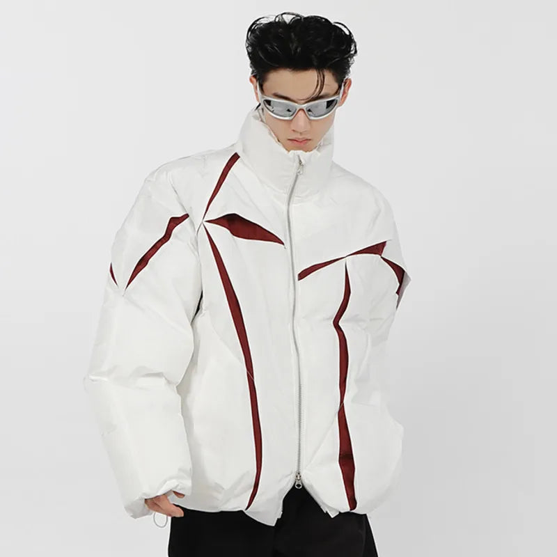 Niche Design Men Cotton Jacket Stand Collar Thickened Parka Color Matching 2024 Winter Casual Male Tops Fashion 9A6215
