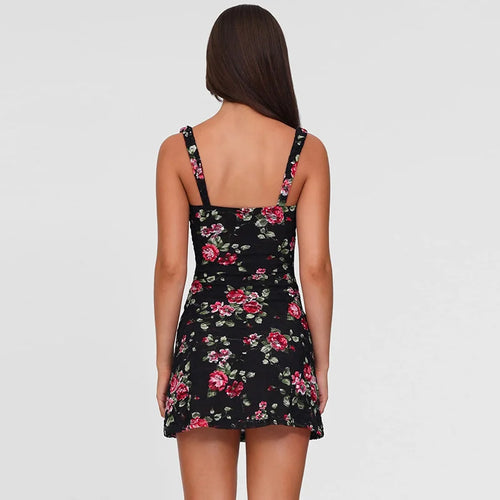 Load image into Gallery viewer, Mesh Print Sexy Mini Dress Women Summer New Spaghetti Strap Sleeveless Backless High Waist Beach Ruched Club Dress
