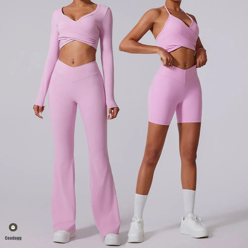 Load image into Gallery viewer, High V Waist Flare Leggings Yoga Pants Women Wide Leg Gym Workout Fitness Sports Pant Latin Dance Trousers Active Wear Bottom
