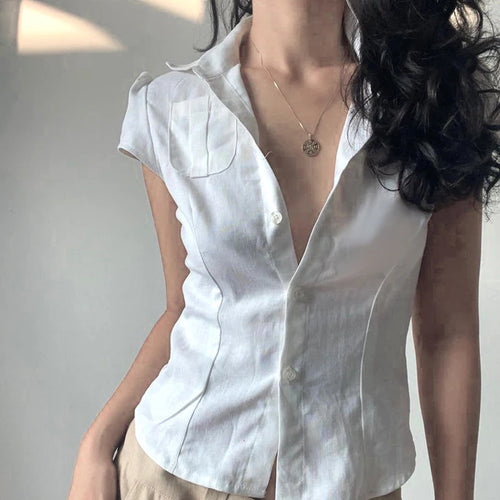 Load image into Gallery viewer, Fashion Chic White Slim Women Blouse Top Short Basic Solid Buttons Puff Sleeve French Korean Shirt Girls Kawaii 2025
