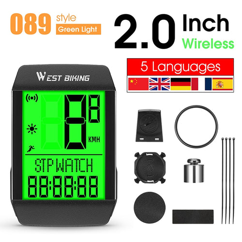 Load image into Gallery viewer, 5 Language Waterproof Bicycle Computer Wireless Wired Cycling Odometer Auto Wake &amp; Sleep Bike Speedometer LED Screen Stopwatch
