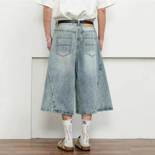 Load image into Gallery viewer, Men's Denim Shorts New American Hign Street Style Washed Loose Pants Solid Color Trendy Wide Leg Male Bottoms 9W1697
