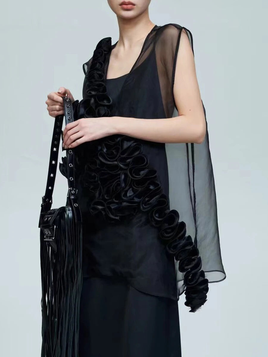 Solid Spliced Appliques Slimming T Shirts For Women V Neck Sleeveless Minimalist Elegant T Shirt Female Clothes New