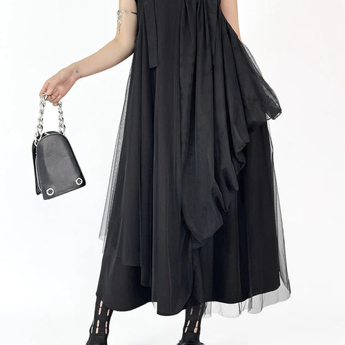 Load image into Gallery viewer, Women Black Irregular Mesh Big Size Strap Dress New Square Collar Sleeveless Fashion Tide Spring Autumn 2025 1DJ1413
