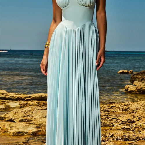 Load image into Gallery viewer, Off-shoulder Backless Pleated Maxi Dress For Women Fashion Strapless Sleeveless High Waist Bodycon Sexy Long Dress
