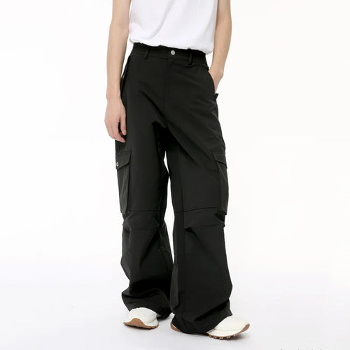 Load image into Gallery viewer, High Street Mne&#39;s Casual Pants Big Pockets Solid Color Cargo Trousers Straight Wide Leg Bottom Stylish Summer 9C6392
