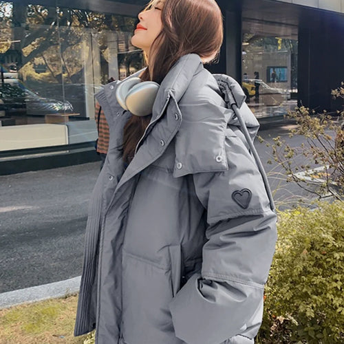 Load image into Gallery viewer, Winter Puffer Jackets Women Thick Warm Down Cotton Padded Coat Female Fashion Oversize Hooded Grey Loose Short Parkas Mujer 2023
