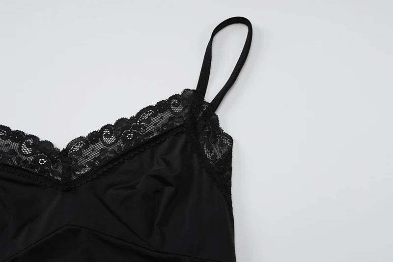 Lace Spaghetti Strap Sexy Mini Dress For Women Robe Fashion Sleeveless Backless Bodycon Side Split Club Dress Vestido