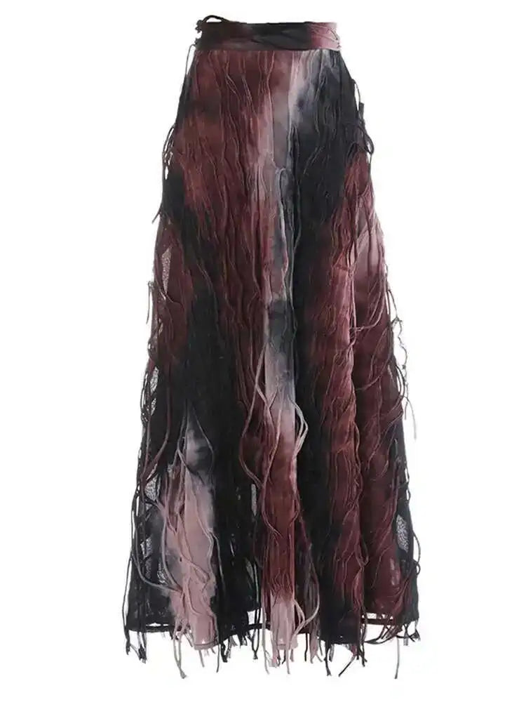 High Elastic Waist Orange Tie Dye Irregular A-line Half-body Skirt Women Fashion Tide New Spring Autumn 2025 1DH5392