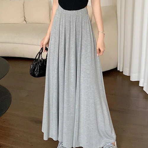 Load image into Gallery viewer, Korean Version Black Elegant Festival Pleated Half Skirts Gray Elastic High Waist A-line Long Skirt 2024 Summer Simplicity Trend
