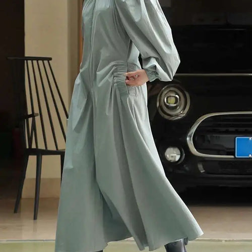 Load image into Gallery viewer, Women Black Brief Long Elegant Dress New Slash Neck Long Puff Sleeve Loose Fit Fashion Tide Spring Autumn 2025 1DF9947
