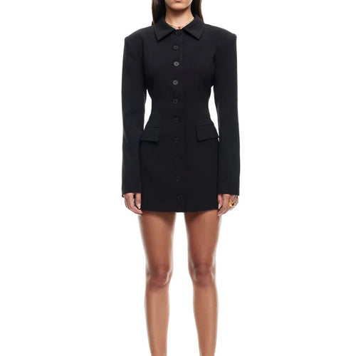 Load image into Gallery viewer, Long Sleeve Lapel Sexy Mini Dress For Women Solid Single-breasted Two Pocket High Waist Office Lady Blazer Dress
