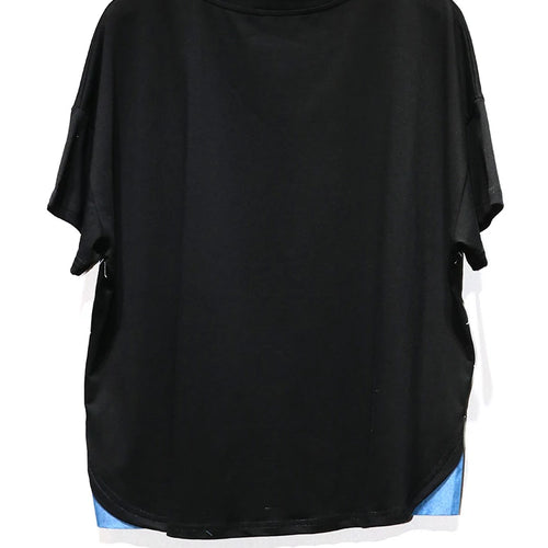 Load image into Gallery viewer, Women Black Pattern Printed Big Size Casual T-shirt New Round Neck Short Sleeve Fashion Tide Spring Summer 2025 1DJ1186
