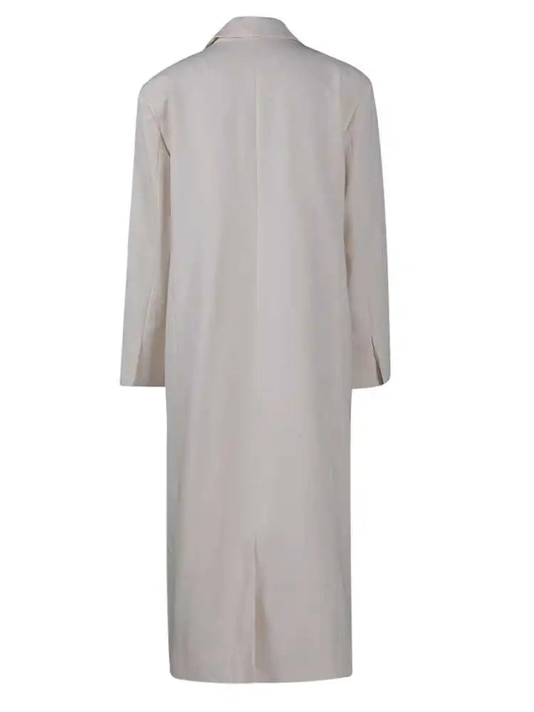 Women Beige Double Breasted Big Size Long Blazer New Lapel Long Sleeve Jacket Fashion Tide Spring Autumn 2025 1LD2046