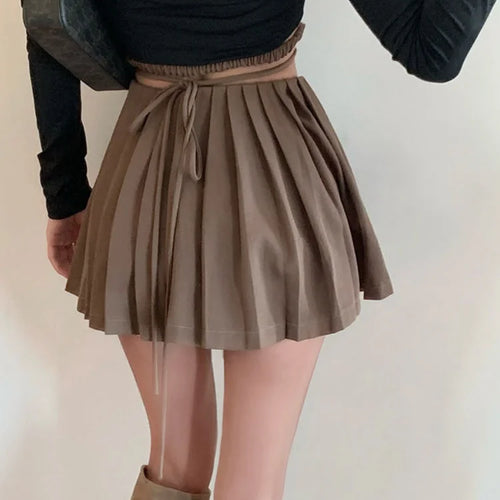 Load image into Gallery viewer, Summer High Waist Skirts Womens Sexy Mini Skirts Vintage Bandage Pleated Skirt Korean Tennis Skirts Short khaki Black
