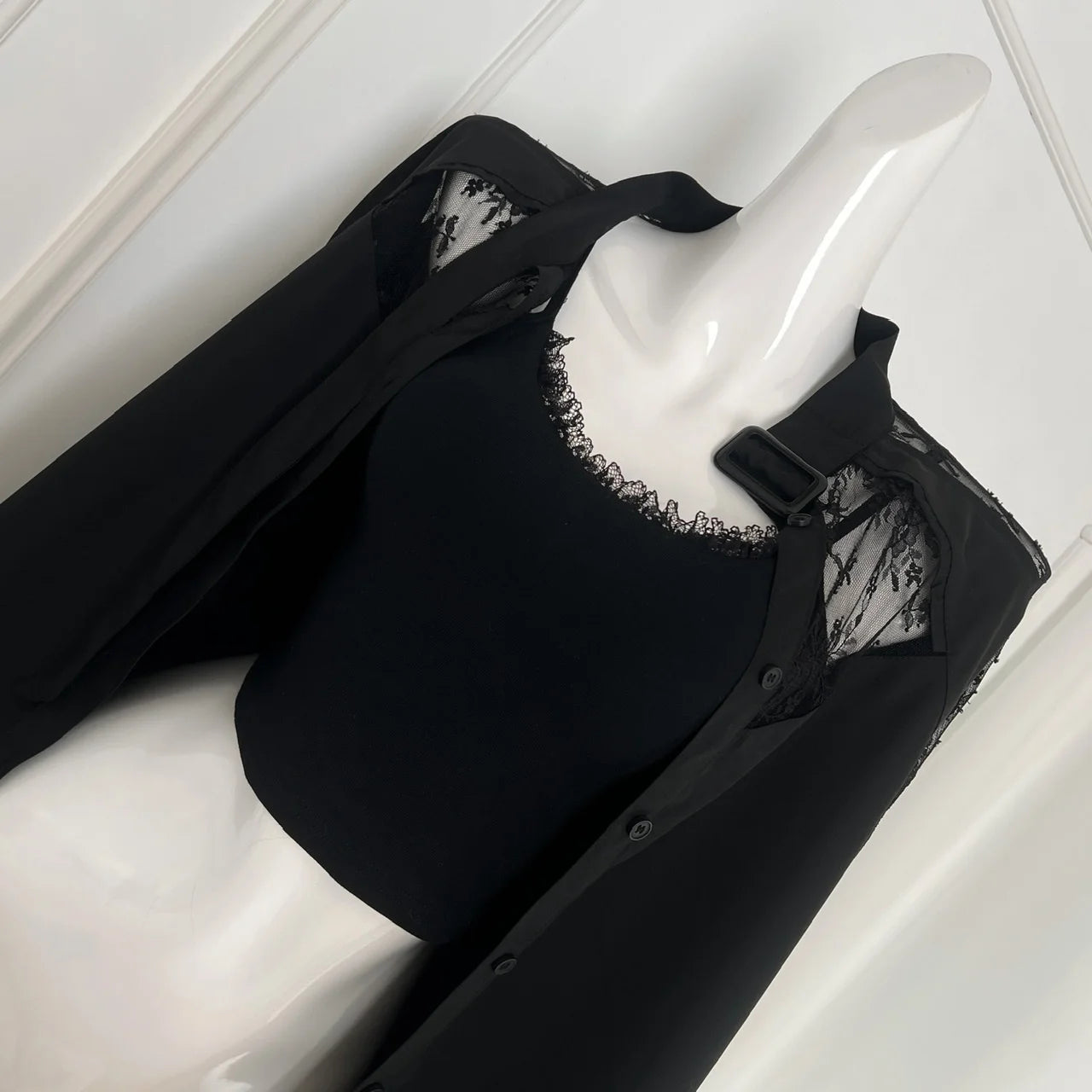 Women's Black Patchwork Lace Single Breasted Cotton Shirt Spring Autumn Long Sleeve Loose Blouses Office Lady Elegant Tops Trend