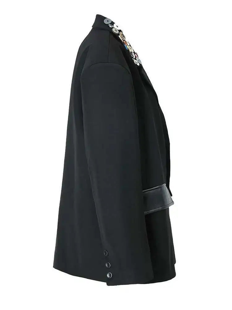 Women Black Colorful Button Big Size Blazer New Lapel Long Sleeve Loose Fit Jacket Fashion Spring Autumn 2025 1DF3113