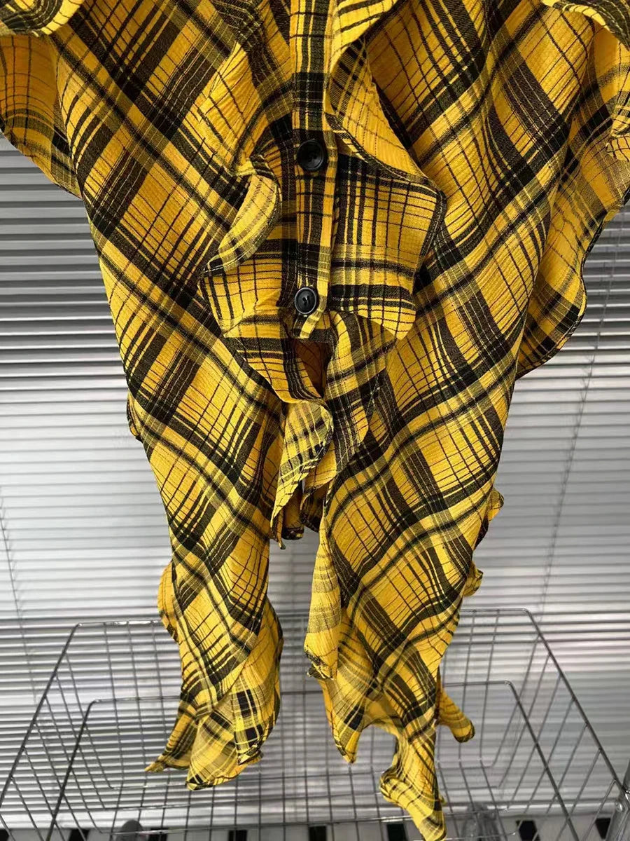 Hit Color Check Slimming Chic Vests For Women O Neck Sleeveless Minimalist Irregular Vest Female Fashion Style New