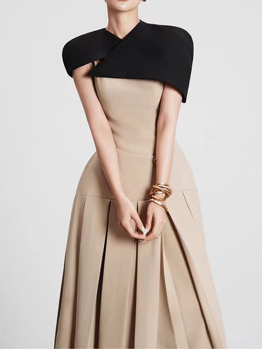 Hit Color Elegant Removable Dress For Women Square Collar Sleeveless High Waist Slimming Dress Female Fashion New