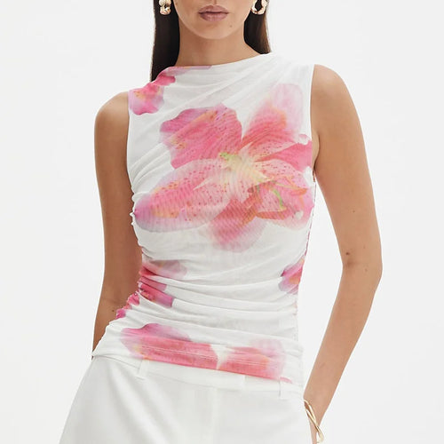 Load image into Gallery viewer, y2k Tops for Women Fairycore Clothing Summer Floral/Tie Dye Print Sleeveless Mesh T Shirt 2000s Vest Fashion Streetwear
