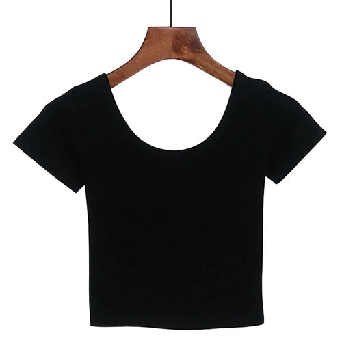 Load image into Gallery viewer, Solid Crop Top for Women Slim Fit High Waist Short Sleeve T-shirt Basic Summer Casual Tee
