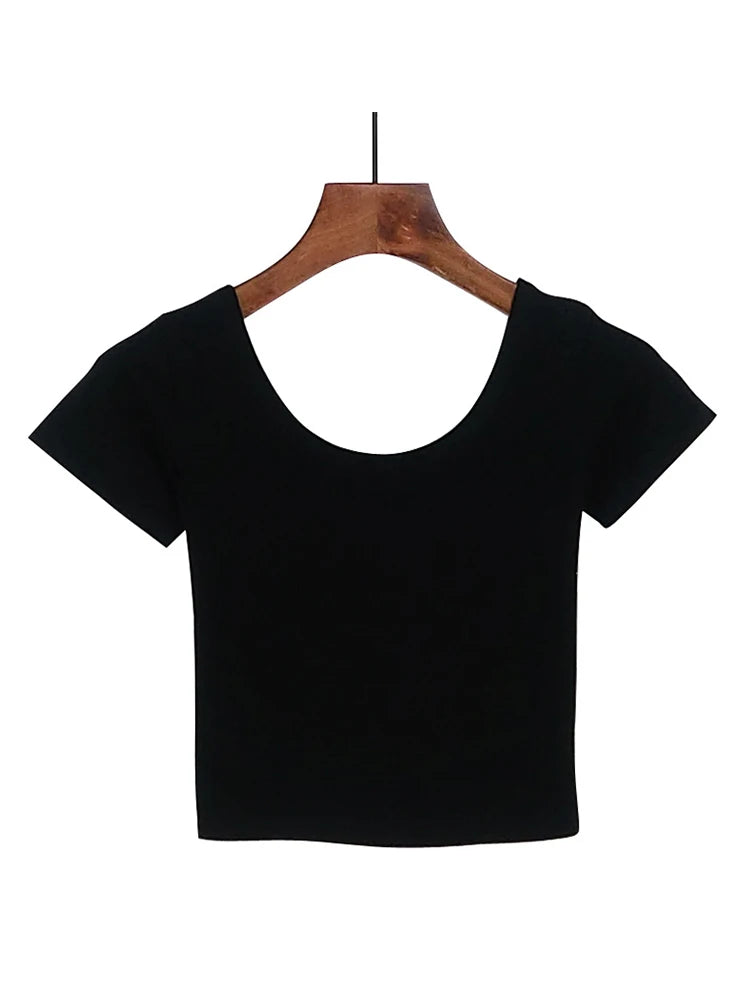 Solid Crop Top for Women Slim Fit High Waist Short Sleeve T-shirt Basic Summer Casual Tee