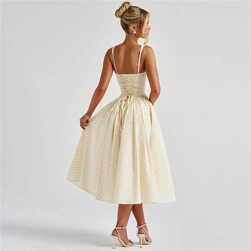 Load image into Gallery viewer, Plaid Printed Maxi Dress For Women Gown Summer New Spaghetti Strap High Waist A-line Backless Club Long Dress Vestido
