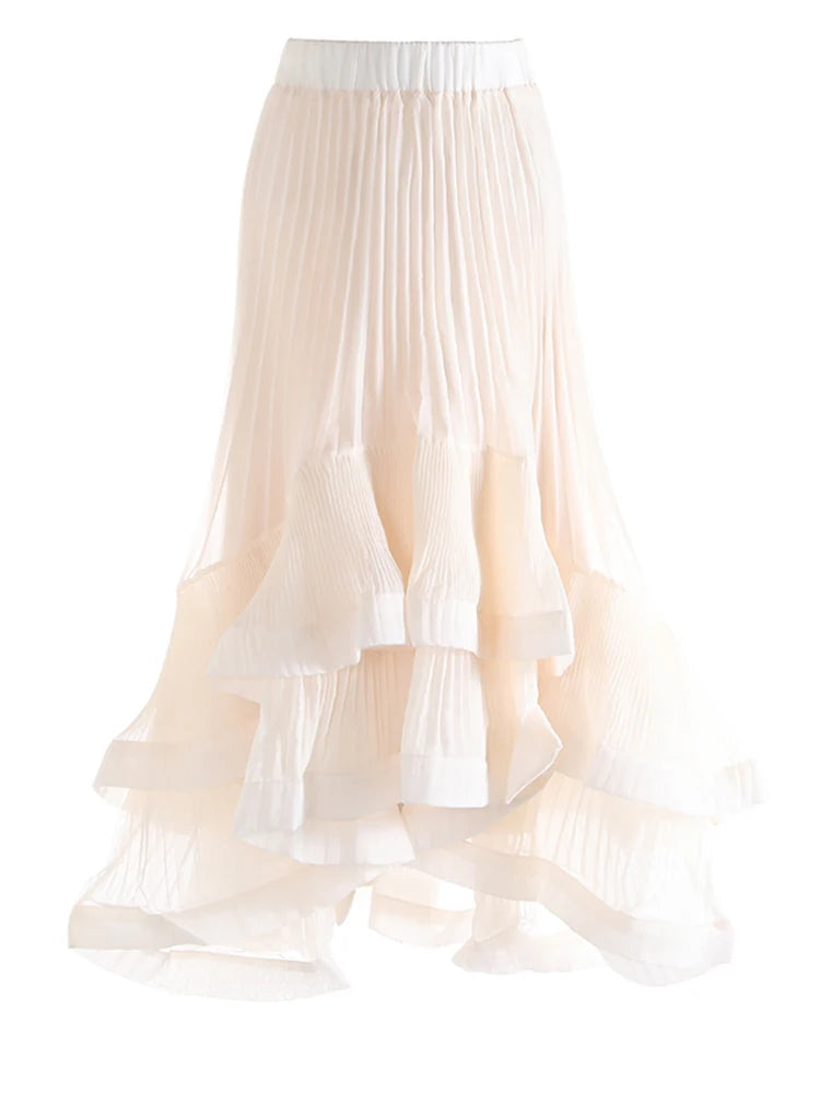 High Elastic Waist Red Pleated Irregular Ruffles Elegant Half-body Skirt Women Fashion Tide New Spring Autumn 2025 1DJ0171