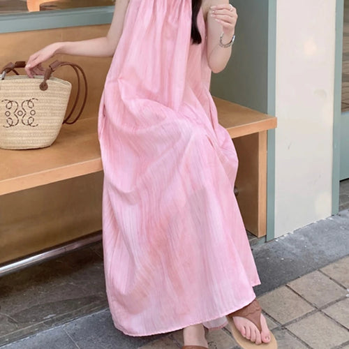 Load image into Gallery viewer, French Style Pink Bow Halter Women Dresses Sleeveless O-neck Solid Color Casual Female Dress Summer Chic Elegant Dresses
