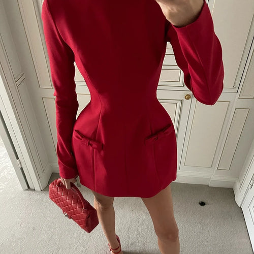 Load image into Gallery viewer, Double Bow Long Sleeve Sexy Mini Dress For Women Autumn Winter New Solid High Waist Bodycon Club Party Dress Elegant
