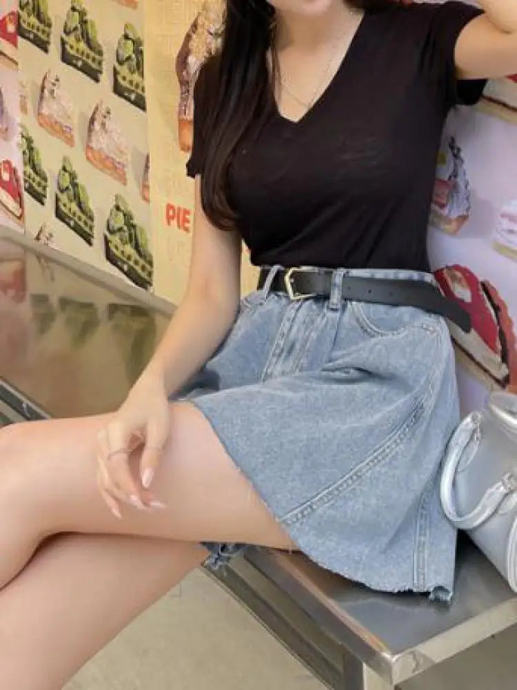 Black Washed Wide-leg Denim Shorts Woman All-match Blue Streetwear Fashion Casual Button Pockets High Waist Summer Korean Style