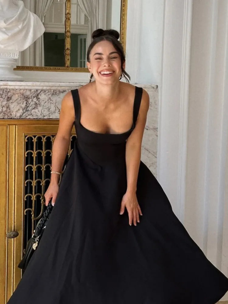 Elegant Sleeveless Bodycon Women Long Dress 2024 Fall Solid Color Square Neck Sexy Party Club Evening Dress Slim Vestido