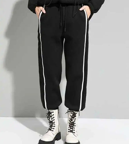 High Elastic Waist Black Drawstring Topstitched Pants New Loose Fit Trousers Women Fashion Tide Spring Autumn 2025 1DF4695